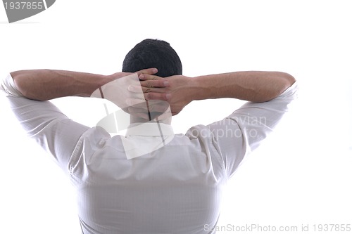 Image of business man with rope isolated on white background