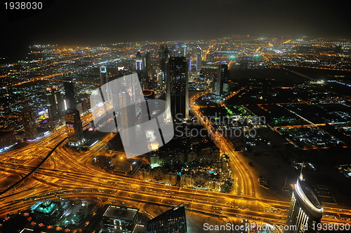 Image of Panorama of down town Dubai city at night