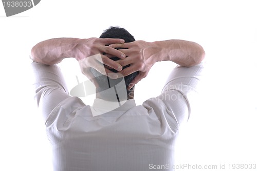 Image of business man with rope isolated on white background