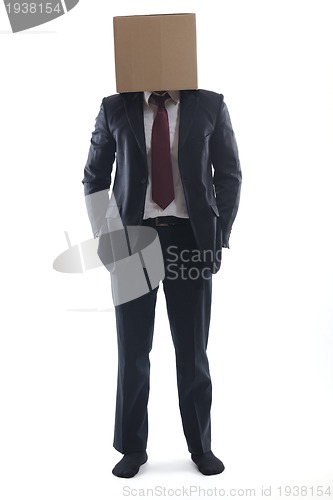 Image of business man with an box on his head