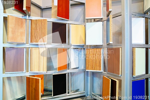 Image of wooden panels samples in store