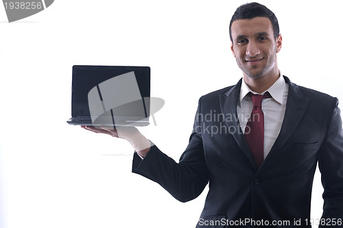 Image of business man work on mini laptop