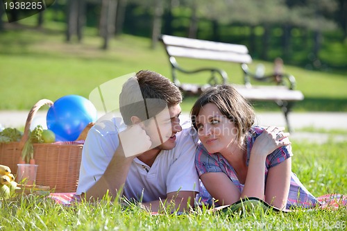 Image of happy young couple having a picnic outdoor