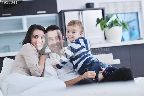 Image of happy young family have fun  at home