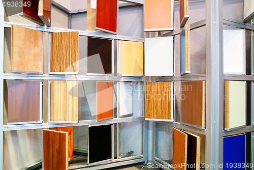 Image of wooden panels samples in store