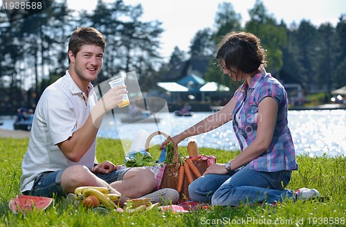 Image of happy young couple having a picnic outdoor
