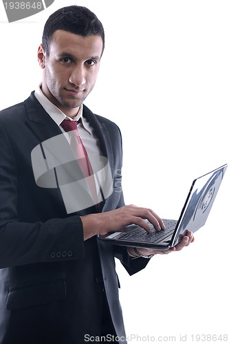 Image of business man work on mini laptop