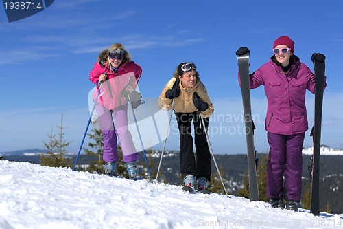 Image of winter season fun with group of girls