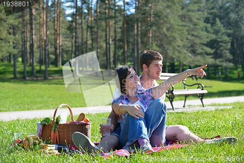 Image of happy young couple having a picnic outdoor