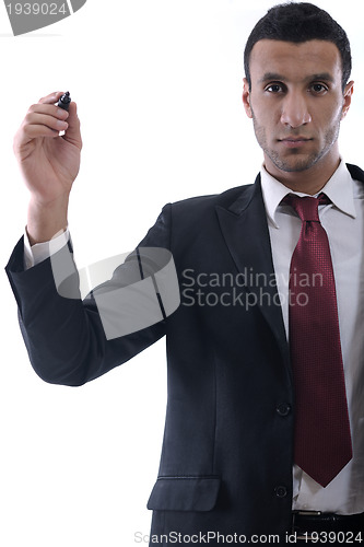 Image of business man draw with marker on empty space