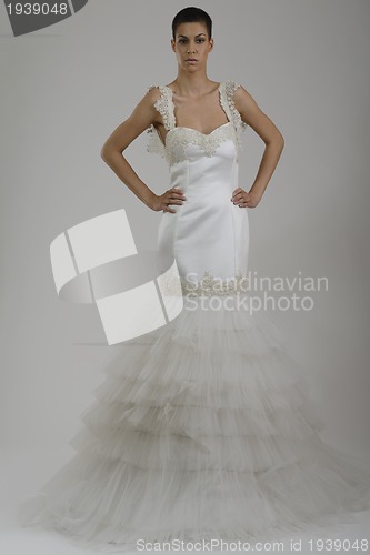 Image of Portrait of a beautiful woman dressed as a bride