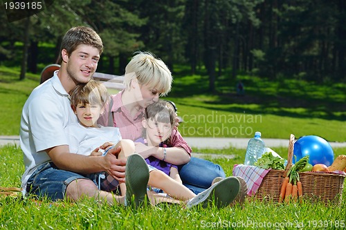 Image of Happy family playing together in a picnic outdoors