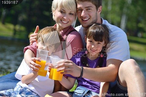 Image of Happy family playing together in a picnic outdoors