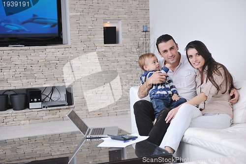 Image of happy young family have fun  at home