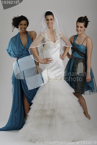 Image of portrait of a three beautiful woman in wedding dress