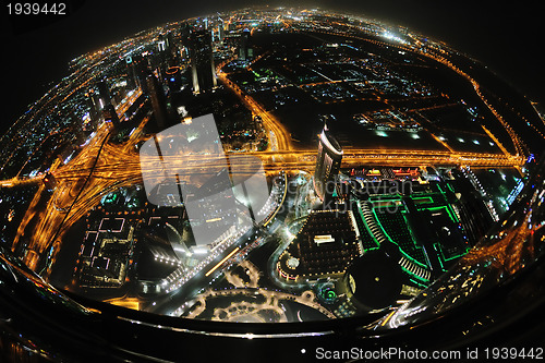 Image of Panorama of down town Dubai city at night