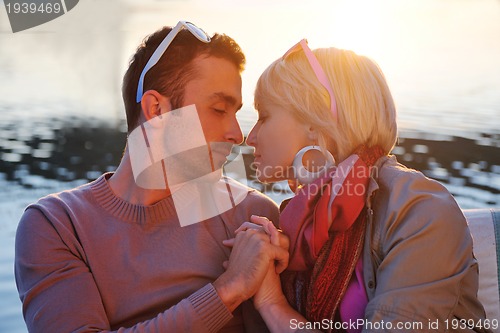 Image of couple in love  have romantic time on boat