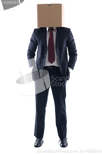 Image of business man with an box on his head