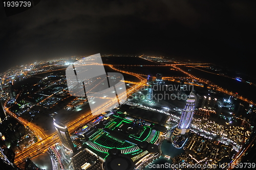 Image of Panorama of down town Dubai city at night