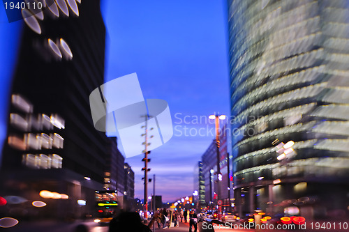 Image of City night with cars motion blurred light in busy street