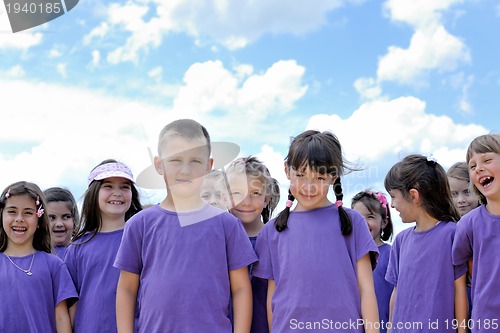Image of happy kids group  have fun in nature