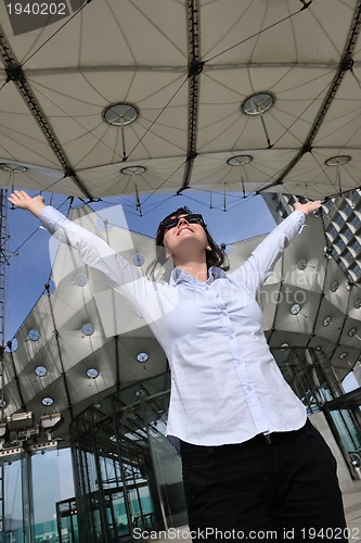 Image of tourist woman have fun in france