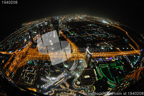 Image of Panorama of down town Dubai city at night