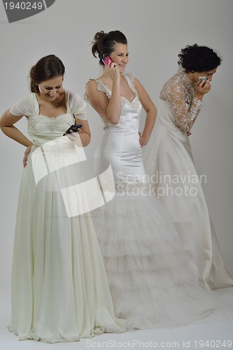 Image of portrait of a three beautiful woman in wedding dress