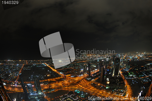 Image of Panorama of down town Dubai city at night