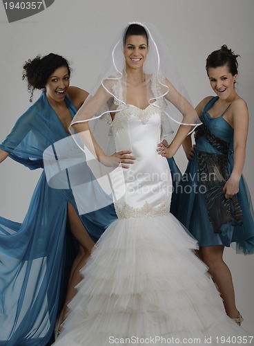 Image of portrait of a three beautiful woman in wedding dress