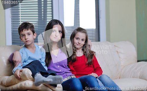 Image of happy young family have fun at home