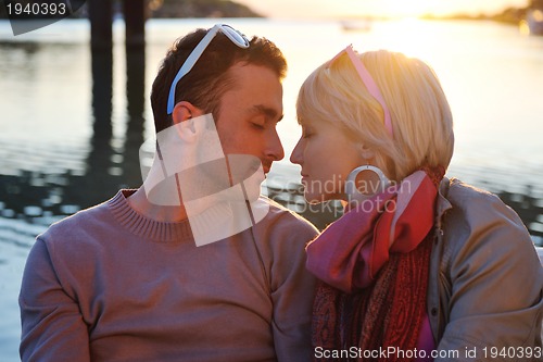 Image of couple in love  have romantic time on boat