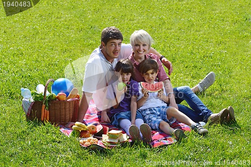 Image of Happy family playing together in a picnic outdoors