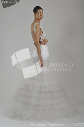 Image of Portrait of a beautiful woman dressed as a bride