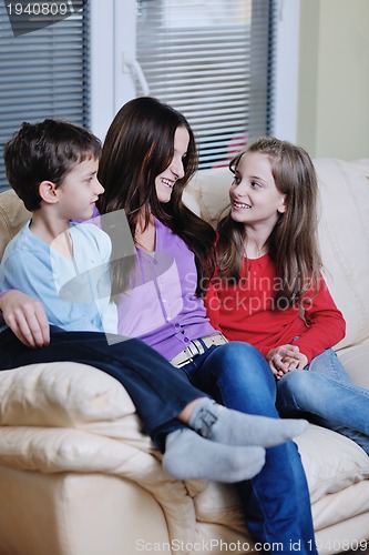 Image of happy young family have fun at home