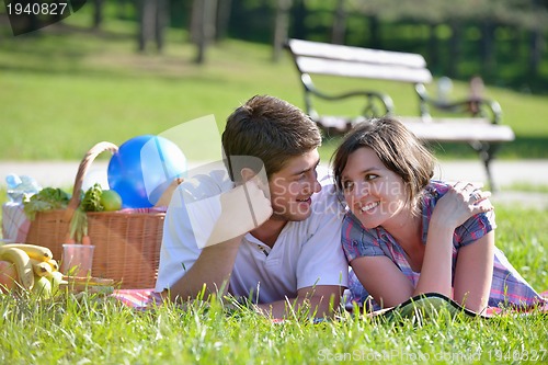 Image of happy young couple having a picnic outdoor