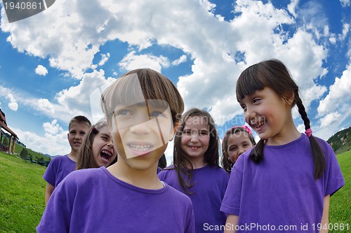 Image of happy kids group  have fun in nature
