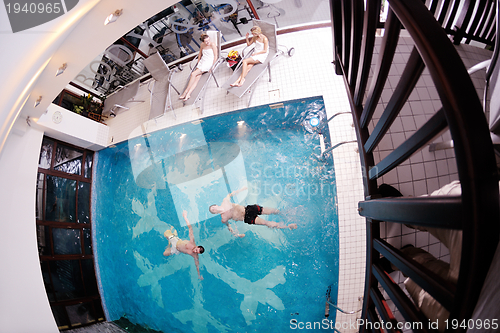 Image of yung people group at spa swimming pool