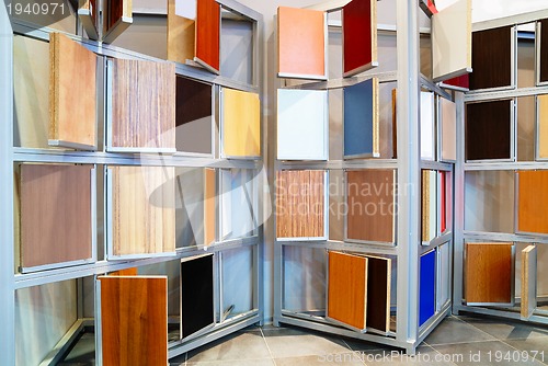 Image of wooden panels samples in store