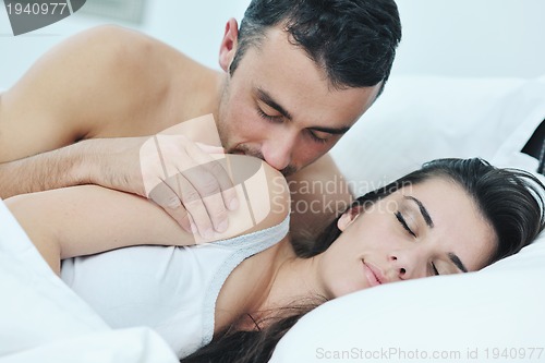 Image of young couple have good time in their bedroom