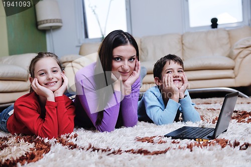Image of happy young family have fun at home