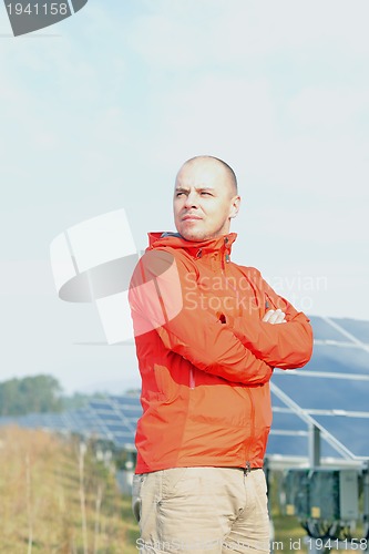 Image of Male solar panel engineer at work place