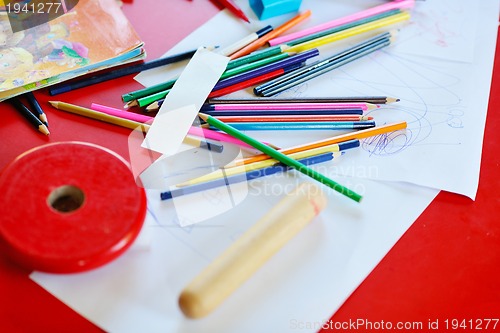 Image of child education colorful pencil background