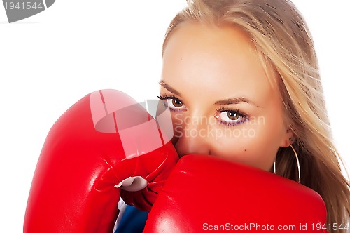 Image of Pretty girl with boxing gloves