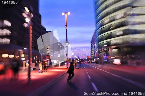 Image of City night with cars motion blurred light in busy street