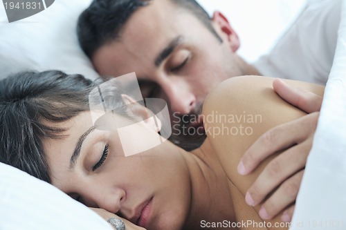 Image of young couple have good time in their bedroom