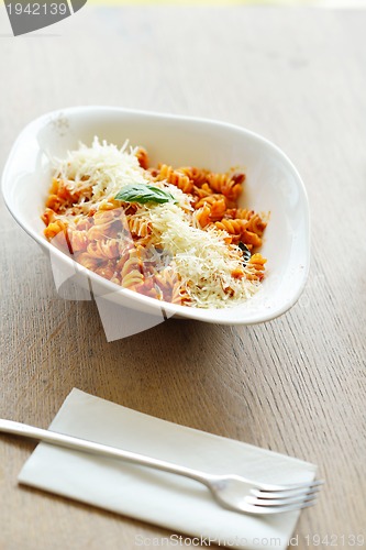 Image of spaghetti pasta with tomato beef sauce