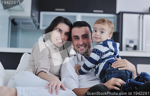 Image of happy young family have fun  at home