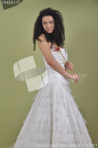 Image of Portrait of a beautiful woman dressed as a bride