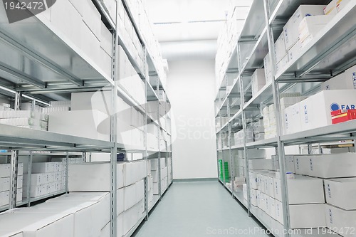 Image of medical factory  supplies storage indoor
